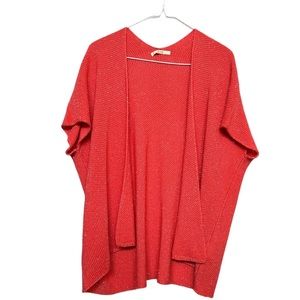 Gaudi Jeans Open Front Cardigan size Medium Metallic Thread Coral Open Knit